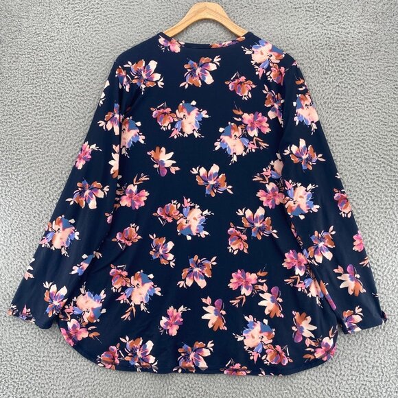 J Jill Top Womens Large Navy Pink Floral Fit Performance Long Sleeve Tee Stretch - Picture 3 of 10